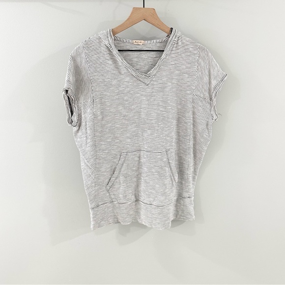 Mododoc Short Sleeve Striped Hooded Tunic Gray Size XS - Picture 2 of 6